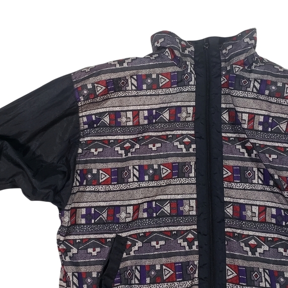 Vintage Geometric Aztec Print Windbreaker Jacket Size XL Nylon Zip Up Coat - Picture 3 of 10